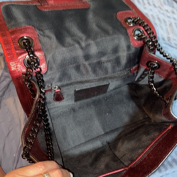 Coach Metallic Red Ranger Flap Crossbody Bag Metal Chain Convertible - Picture 12 of 16